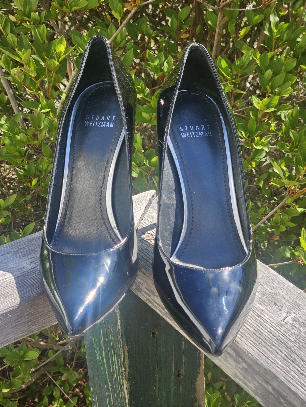 Stuart Weitzman Black Patent Pointed Pumps 8M